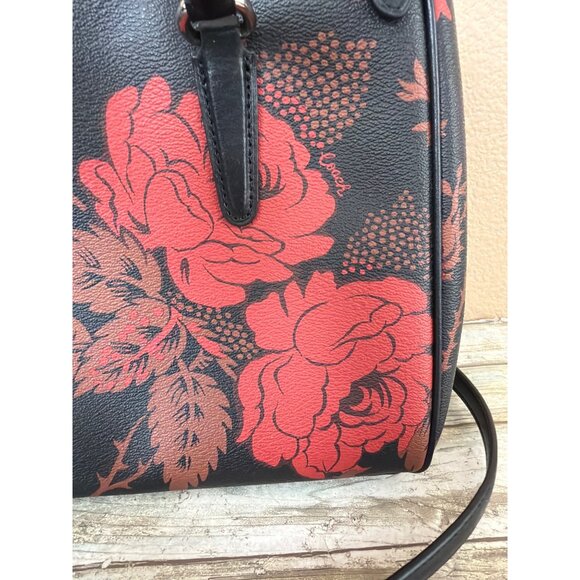 Coach F76681 Surrey Carryall Thorn Roses Print Black Leather Satchel Pre-owned - Picture 8 of 16